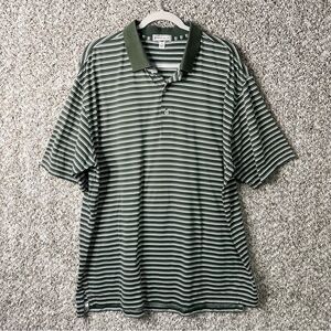 Peter Millar Shirt Men’s XL Green & White Striped 100% Cotton Short Sleeve Polo